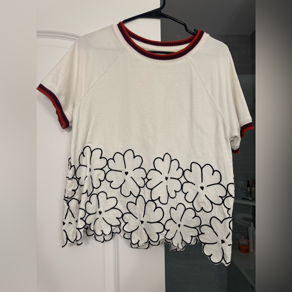 Anthropologie Maeve Short-Sleeve Embellished Swing Top